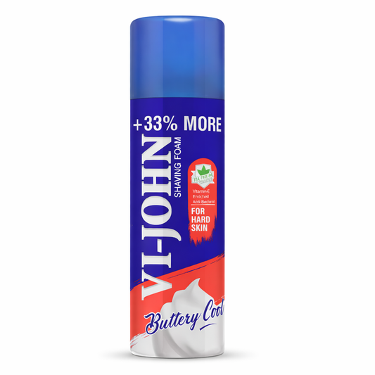 Shaving Foam- Vi-John Buttery Cool Shaving Foam enriched with Vitamin-E & Anti-Bacterial Goodness of Tea Tree Oil, Suitable for Hard Skin - 400gm (300gm +100gm Free)