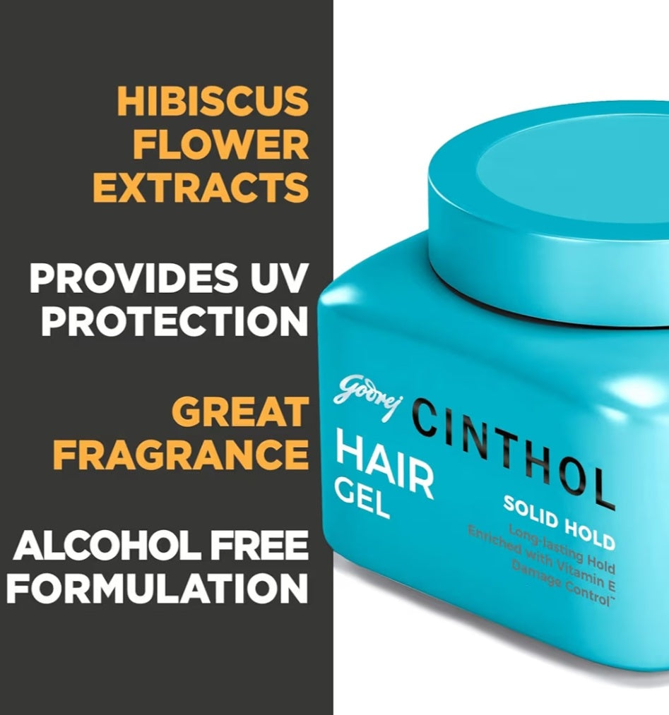 Men's Shaving, Styling and Grooming- Godrej Cinthol Solid Hold Hair Gel enriched with Vitamin-E for Long-Lasting Style Hold and Damage Control - 100gm