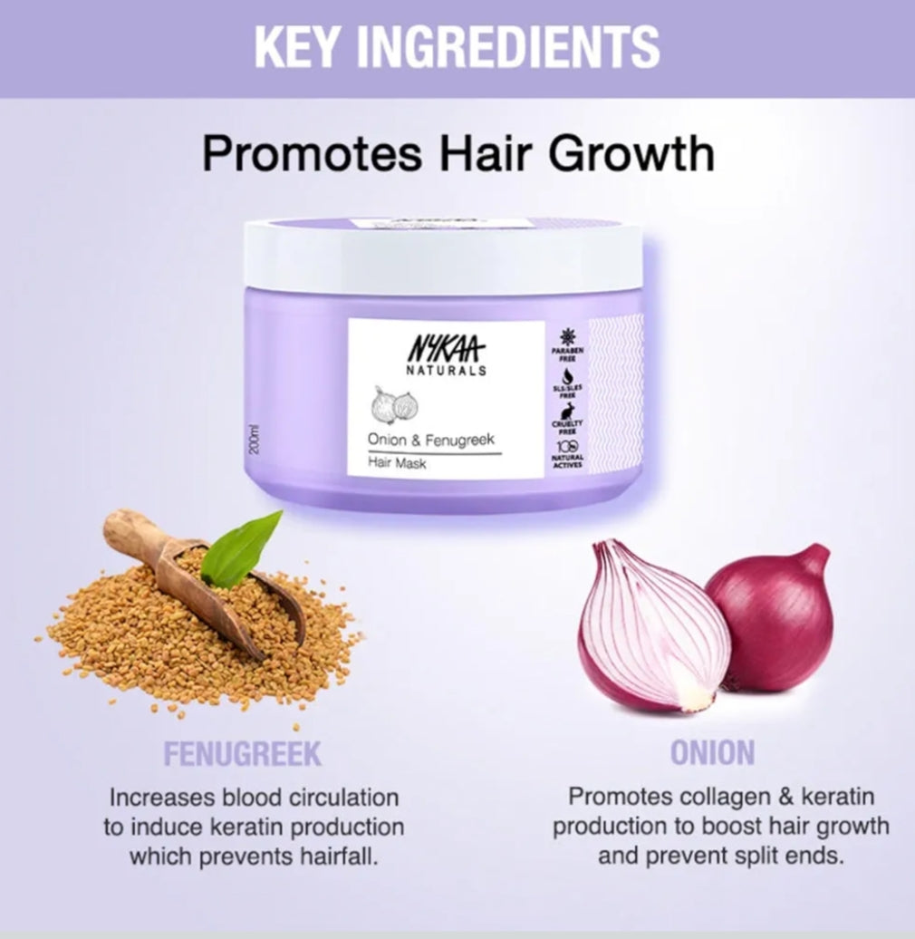 Hair Mask- NYKAA Natural's Onion & Fenugreek Hair Mask for Hair Growth & Protection from Hair Fall - 200ml