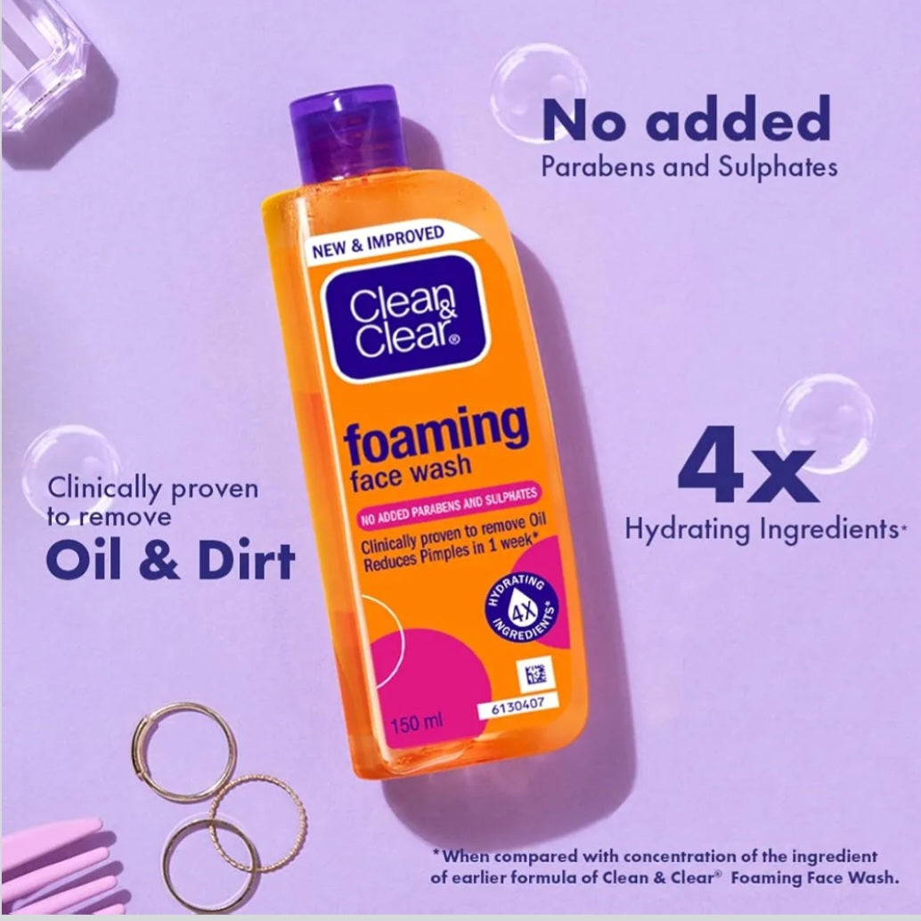 Face Wash- Clean & Clear Foaming Face Wash which is Clinically Proven to Remove Oil and Reduces Pimples in 1 Week 100ml