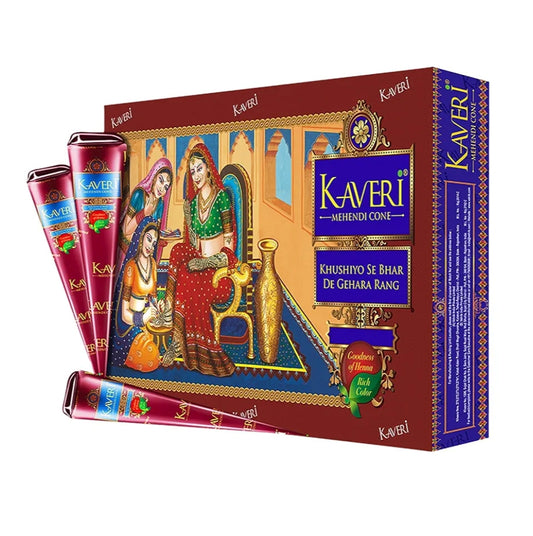 Mehandi- Kaveri Fastest Staining Rich Colour Mehandi Cone Box of 12 Pieces