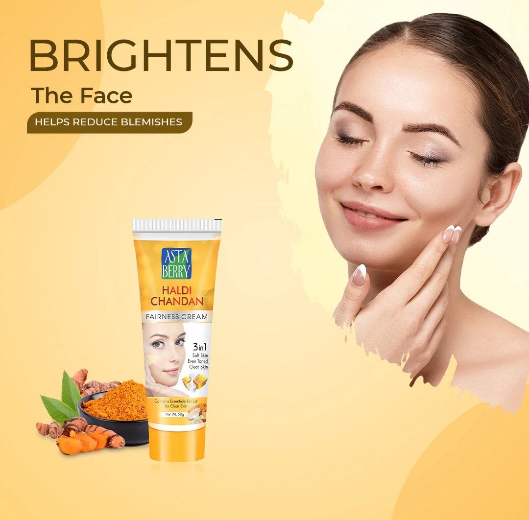 Brightening & Glowing Cream- Asta Berry Haldi Chandan 3-in-1 Glow Creme for Soft, Clear & Even Toned Skin 50gm