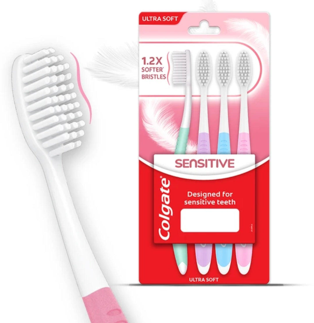 Tooth Brush- Colgate Sensitive Mega Saver Pack of 4 Feather Touch Soft Toothbrushes Designed for Sensitive Teeth