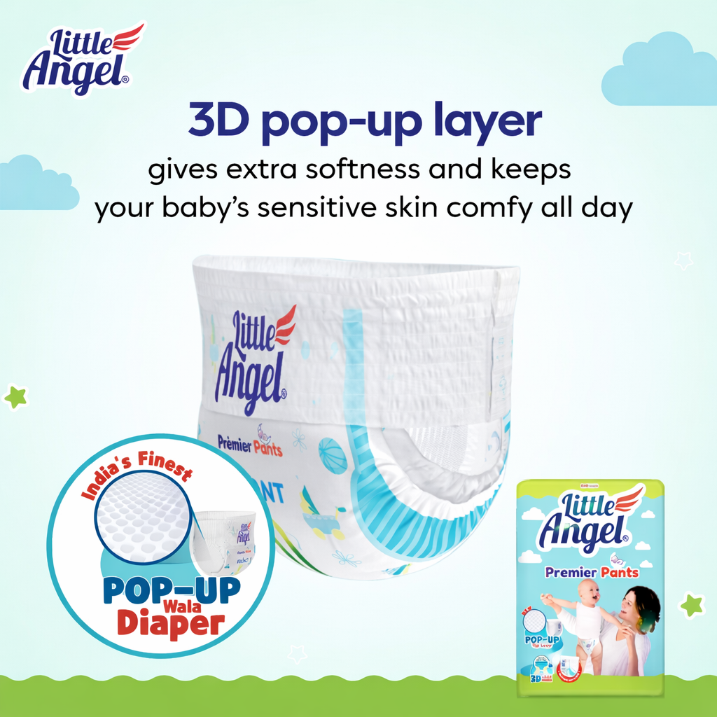 Baby Diapers & Pants- Little Angel Popular Pants with Long-Lasting 12 Hours Protection - Pack of Medium (M) Size 30 Pieces