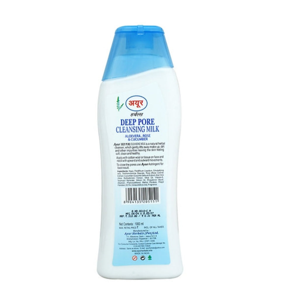 Cleansing Milk- Ayur Herbal's pH Balanced Deep Pore Cleansing Milk enriched with Aloevera, Rose & Cucumber for All Skin Types - 100ml