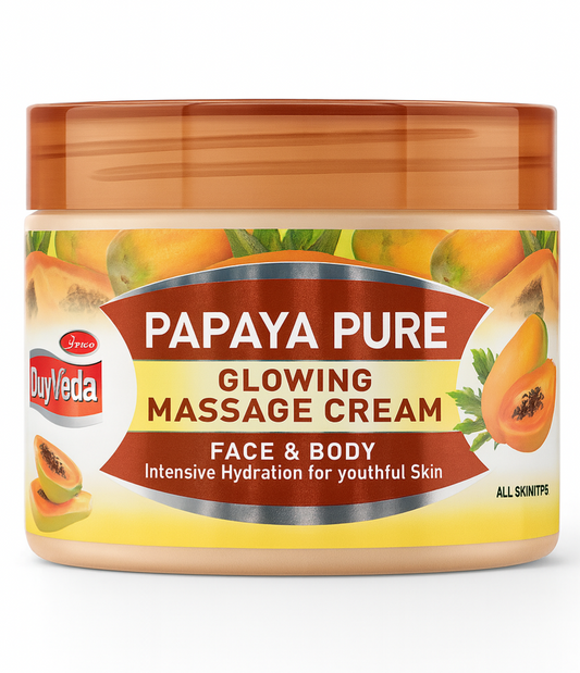 Face & Body Care- OxyVeda Papaya Pure Skin Glowing Massage Cream for Face & Body which gives Intensive Hydration for Youthful Skin and is suitable for all skin types - 250gm