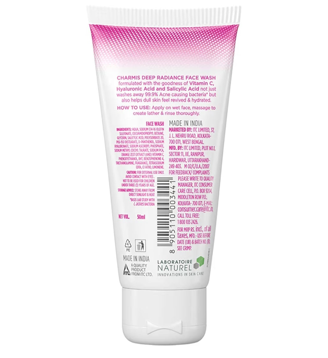 Face Wash- CHARMIS Deep Radiance Vitamin-C Hyaluronic & Salicylic Acid Face Wash which Washes Away 99% Acne Causing Bacteria and makes Dull Skin Revived & Hydrated - 50ml