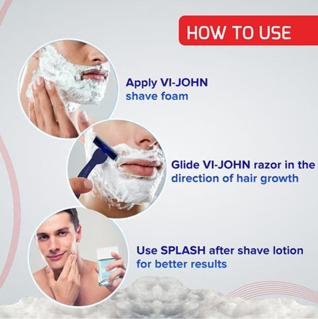 Shaving Foam- Vi-John Buttery Cool Shaving Foam enriched with Vitamin-E & Anti-Bacterial Goodness of Tea Tree Oil, Suitable for Hard Skin - 400gm (300gm +100gm Free)