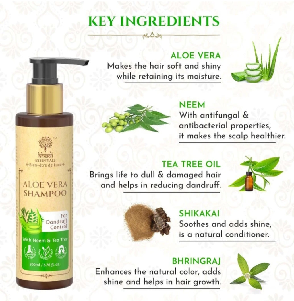 Shampoo and Conditioner- Khadi Natural's Aloe Vera Shampoo with Neem & Tee Tree for Dandruff Control 200ml