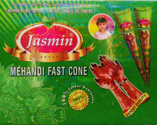 Mehandi- Jasmin Fast Staining Rich Colour Mehandi Cone Box of 12 Pieces