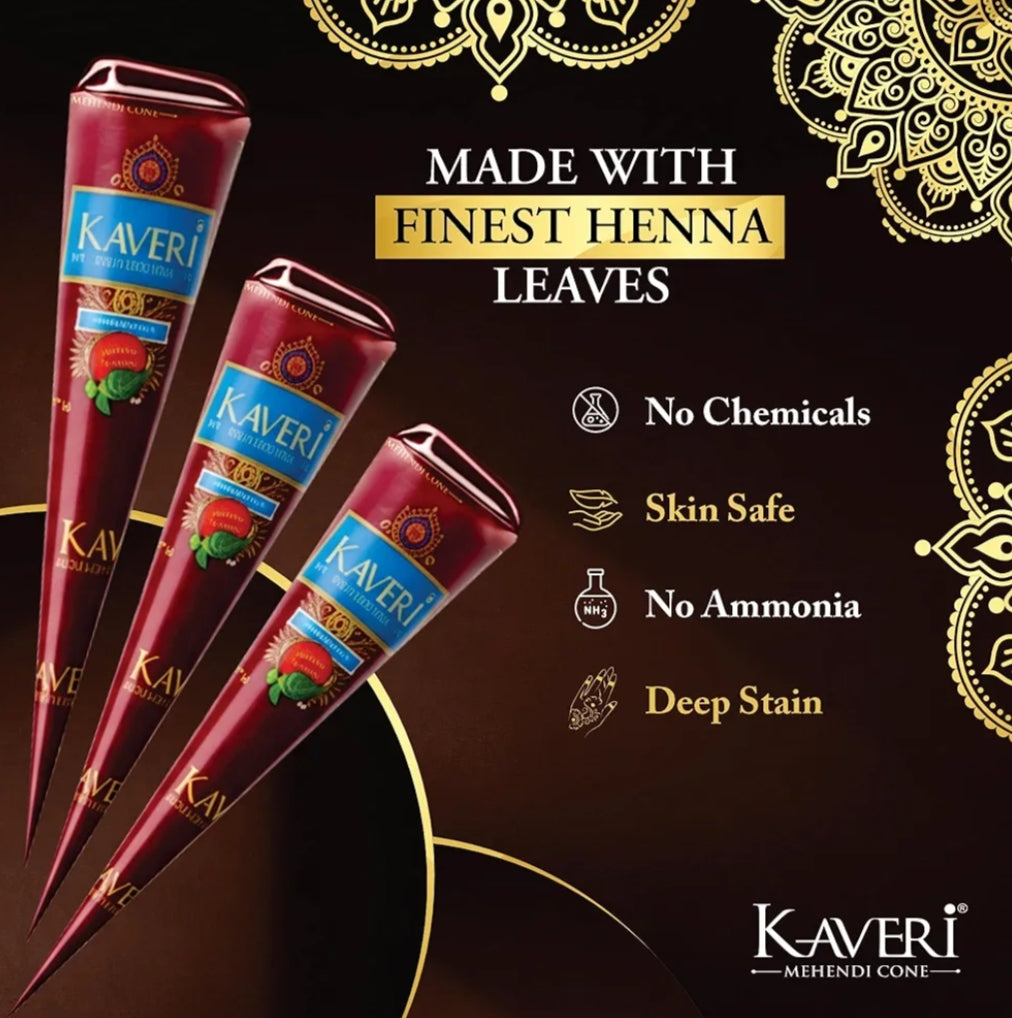 Mehandi- Kaveri Fastest Staining Rich Colour Mehandi Cone Box of 12 Pieces