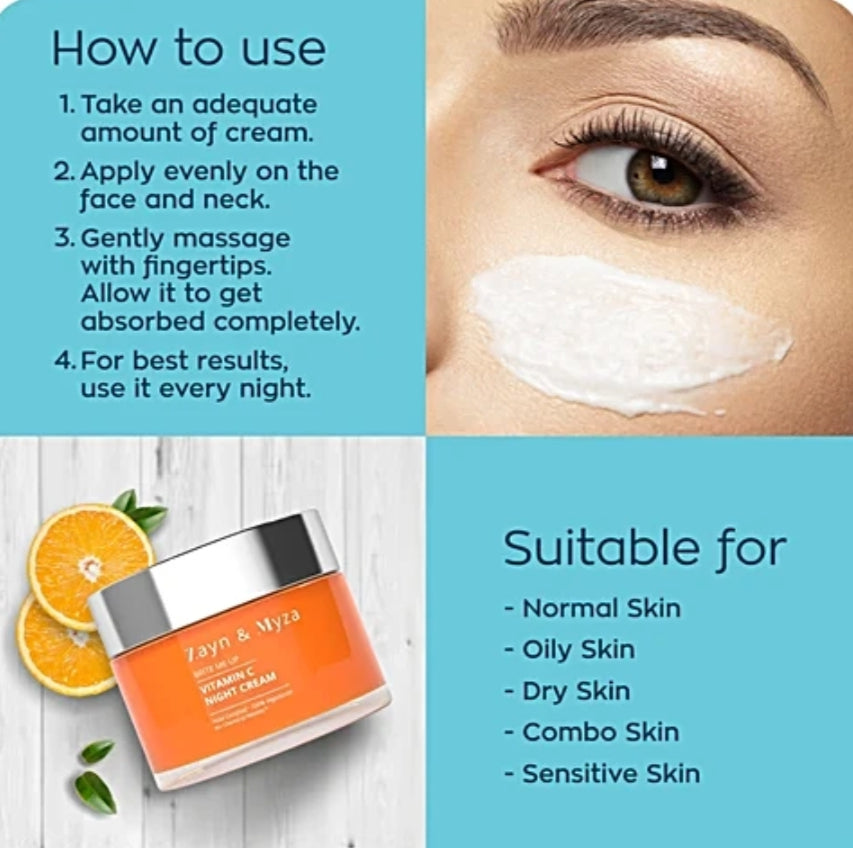 Face Day & Night Cream- Zayn & Myza (ZM) Brite Me Up Vitamin-C Night Cream with Shea Butter & Murumuru Butter which Rejuvenate your Skin - 50gm