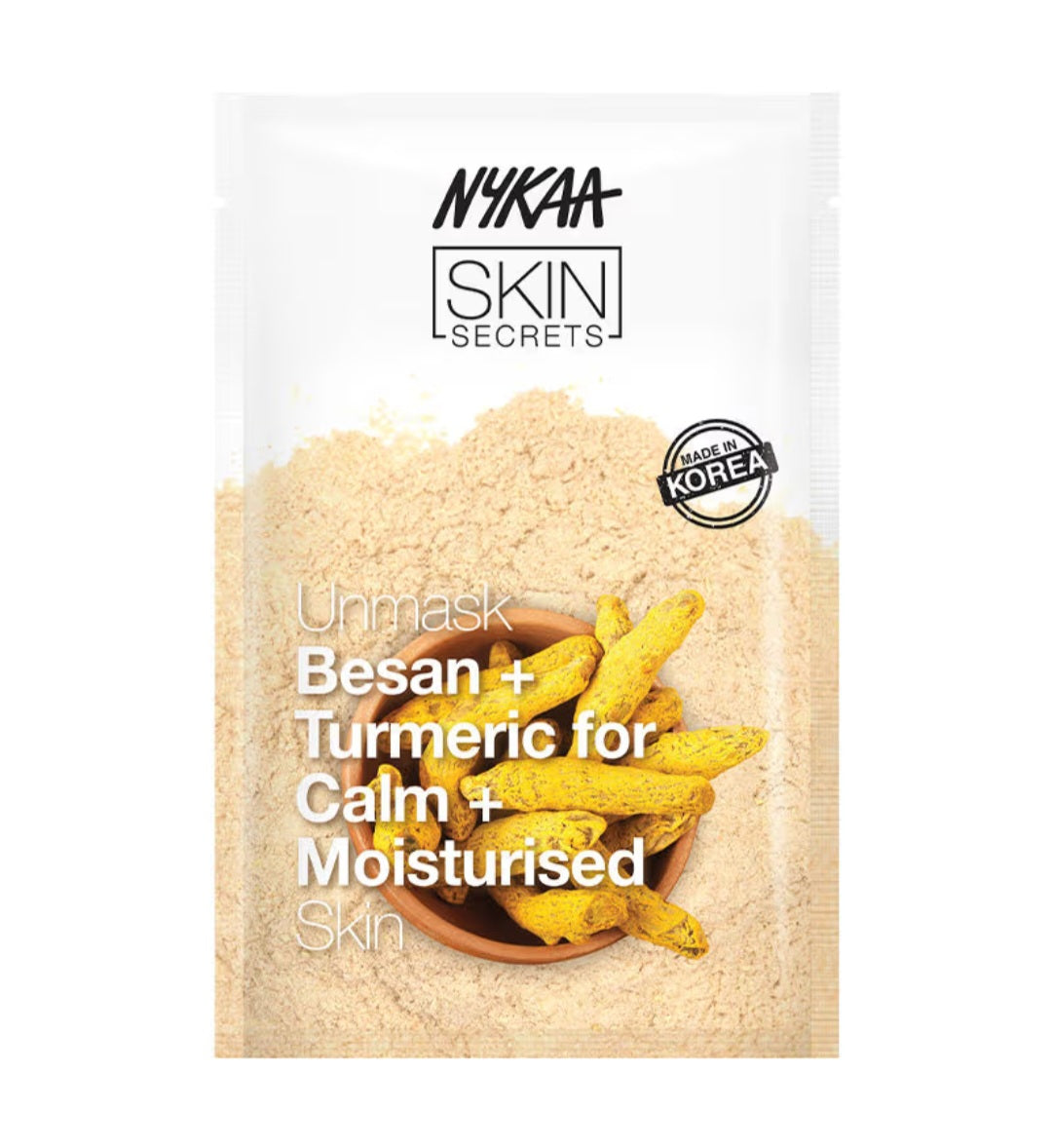 Face Sheet Mask- Nykaa Natural Skin Secret's Besan & Turmeric Face Sheet Mask 20ml for Calm & Moisturised Skin which gives you Brighter & Glowing Skin in just a few minutes