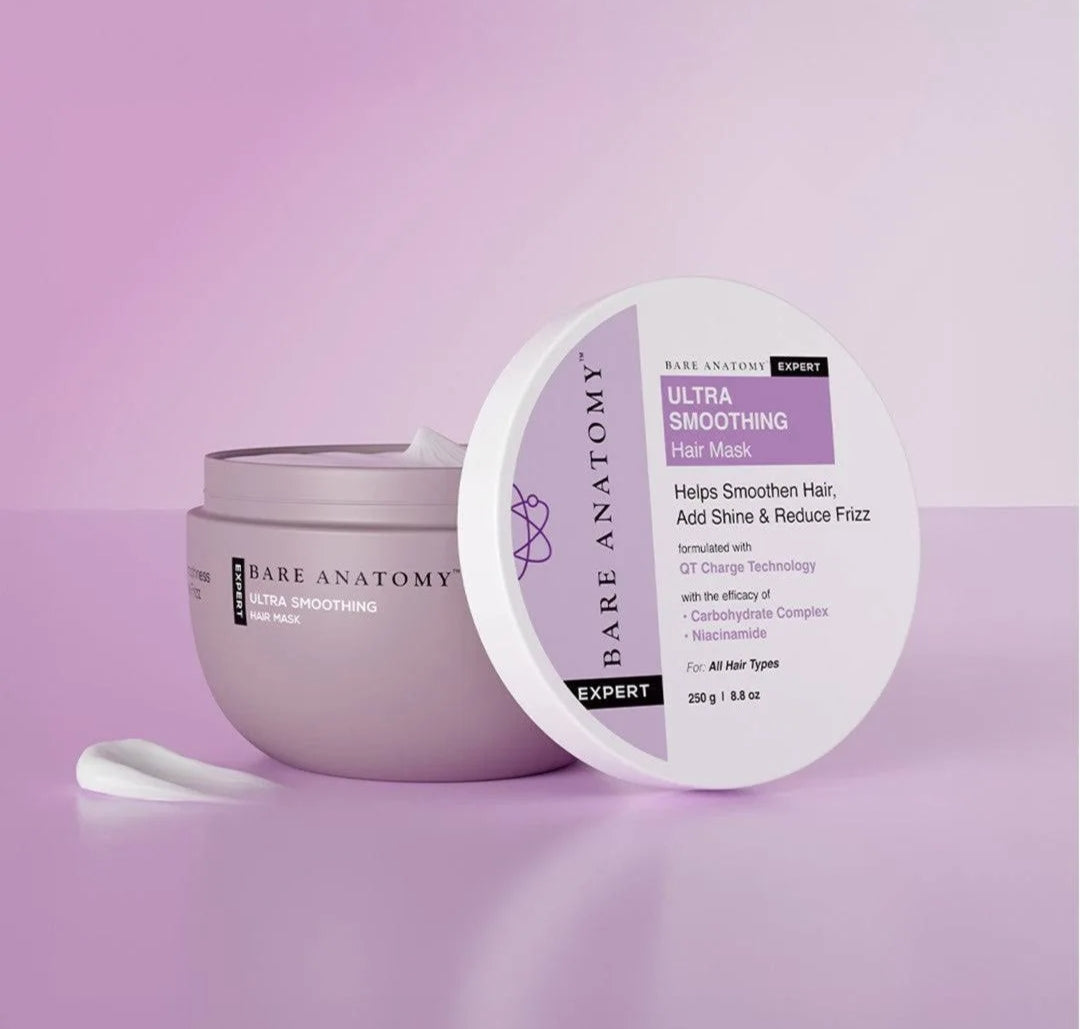 Hair Mask- Bare Anatomy EXPERT Ultra Smoothing Mask Enriched with ingredients like Niacinamide and a carbohydrate complex, which help improve hair condition, maintain moisture balance, and nourish coarse, dry, and frizzy strands - 250gm