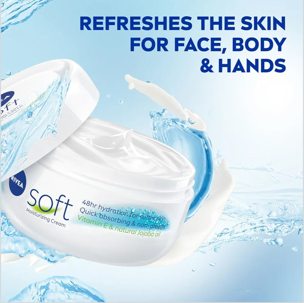 Lotions & Moisturizers- NIVEA Soft Light Moisturizing Cream for Face, Body and Hands. Quick absorbing formula enriched with Jojoba Oil & Vitamin-E 25ml