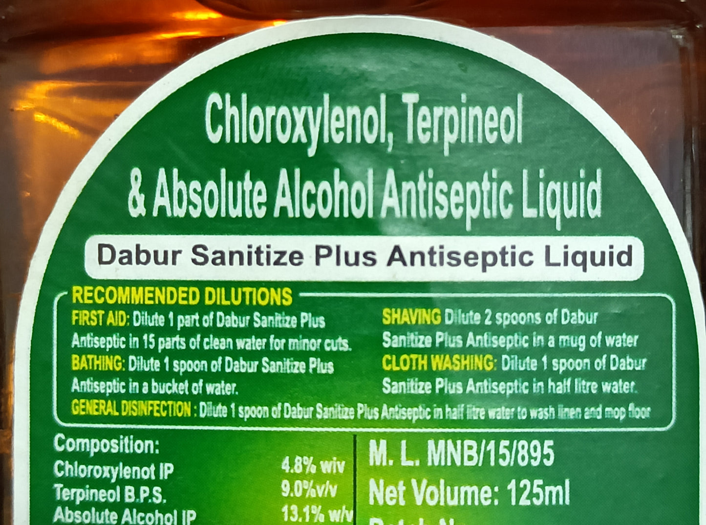 Antiseptic- Dabur Sanitize Plus Antiseptic Liquid with Neem & Pine - 125ml