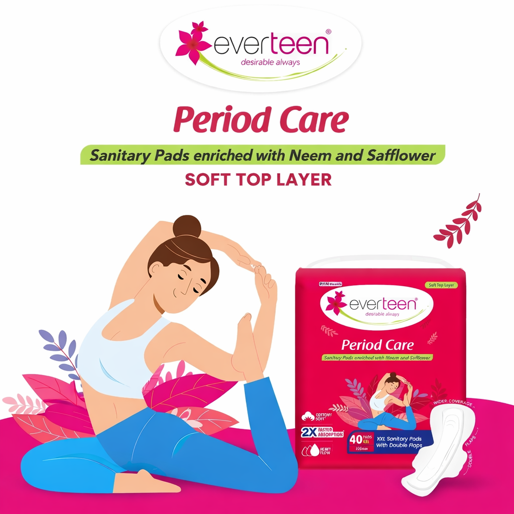 Sanitary Pads- Everteen Period Care Cottony Soft Sanitary Pads enriched with Neem & Safflower with 2X Faster Heavy Flow Absorption - Pack of 40 XXL Pads (320mm with Double Flaps)