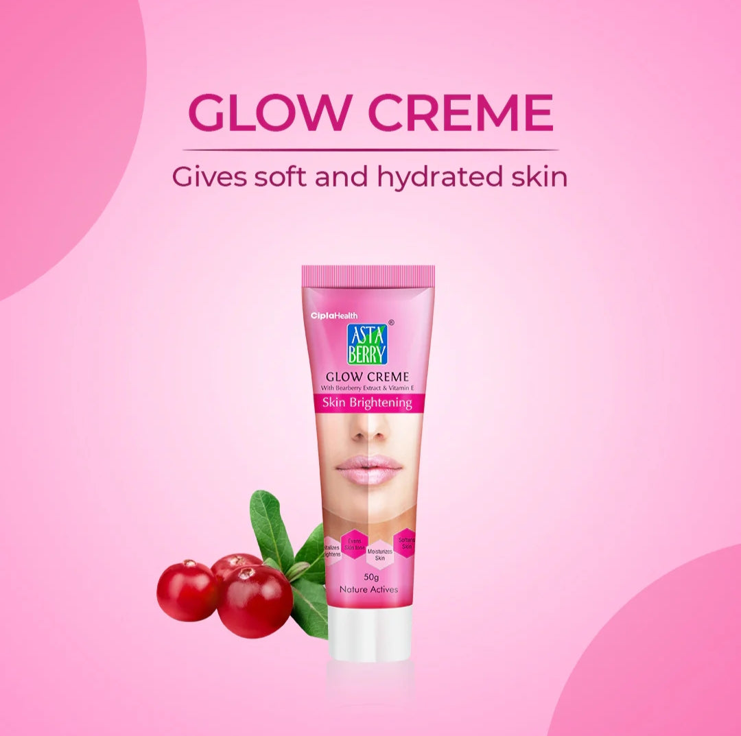 Brightening & Glowing Cream- Asta Berry Skin Brightening Glow Creme with Bearberry Extract and Vitamin-E 50gm