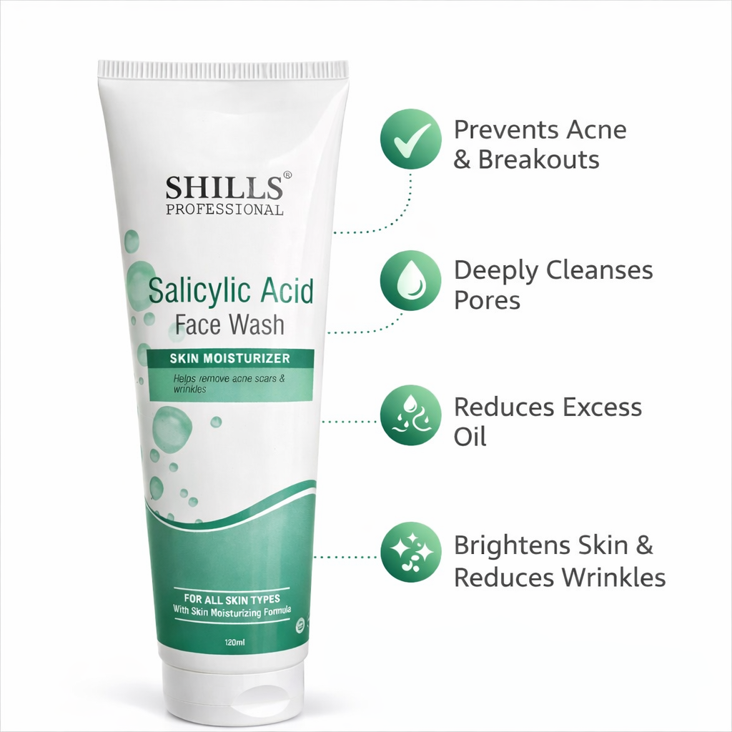 Face Wash- SHILLS Professional's Salicylic Acid Skin Moisturizer Face Wash for All Skin Types which Helps Remove Acne Scars & Wrinkles - 120ml