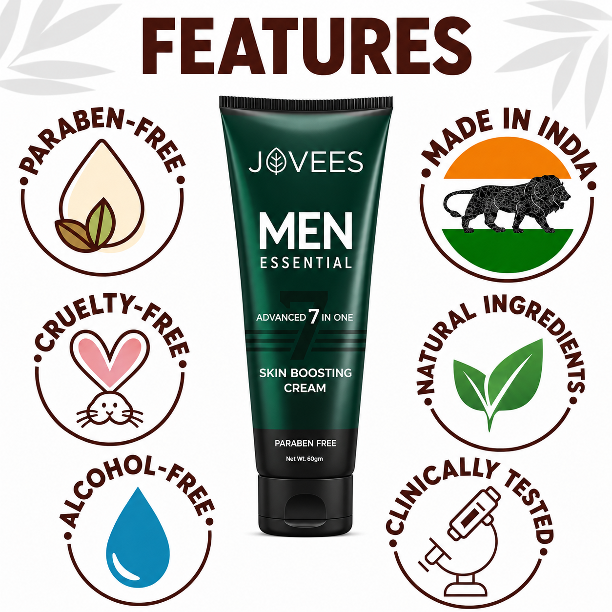 Fairness Cream- JOVEES Herbal's Men Essential Paraben Free Advanced 7-in-1 Skin Boosting Creame - 60gm
