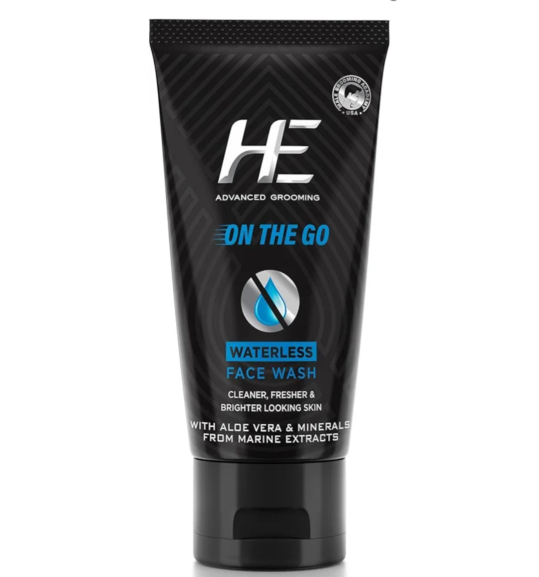 Face Wash- HE On The Go Waterless Men's Face Wash with Aloevera & Minerals from Marine Extracts for Cleaner, Fresher & Brighter Looking Skin 50gm