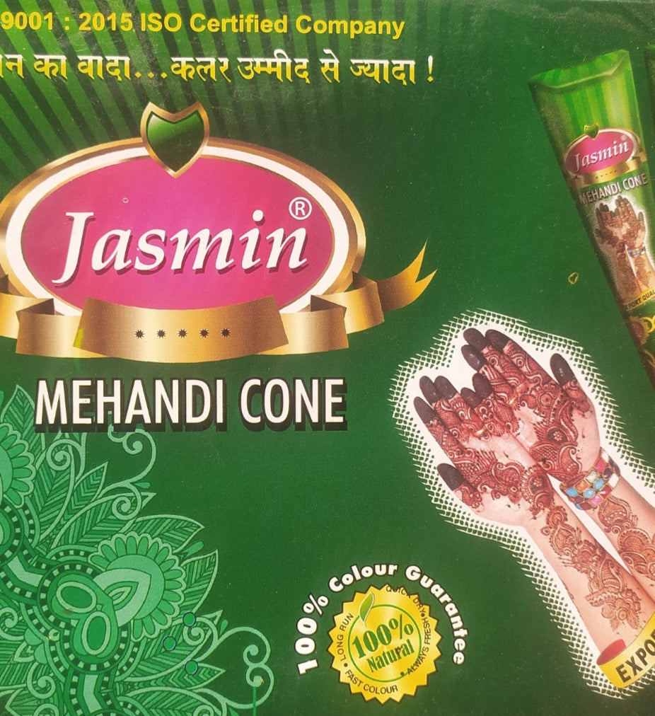 Mehandi- Jasmin Fast Staining Rich Colour Mehandi Cone Box of 12 Pieces