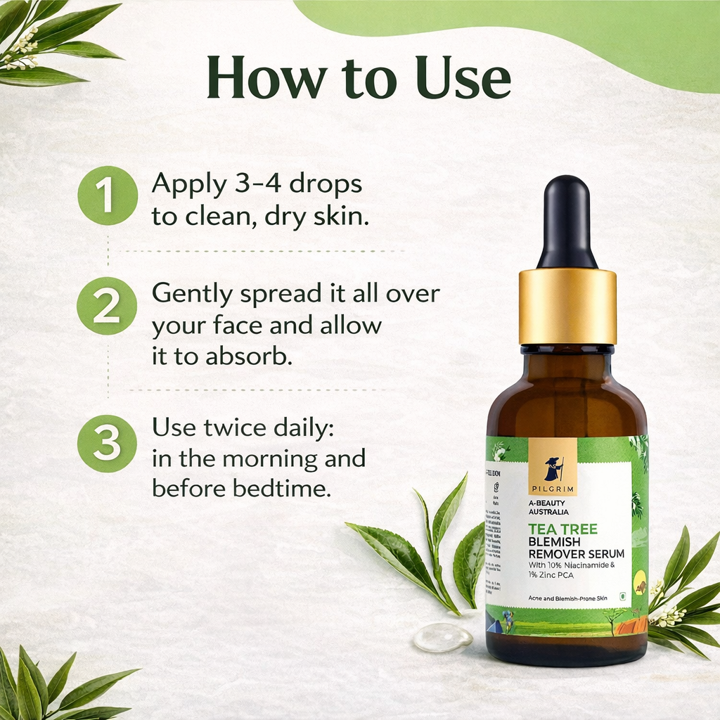 Face Serum- PILGRIM'S Tea Tree Blemish Remover Serum with 10% Niacinamide & 1% Zinc PCA for Acne and Blemish Prone Skin which Fades Blemishes,  Repairs Skin Barrier and Removes Acne Marks- 30ml