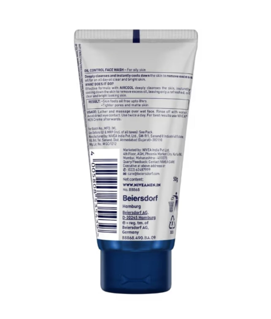 Face Wash- NIVEA Men Oil Control Face Wash with Air Cool Mint Crystal 50gm