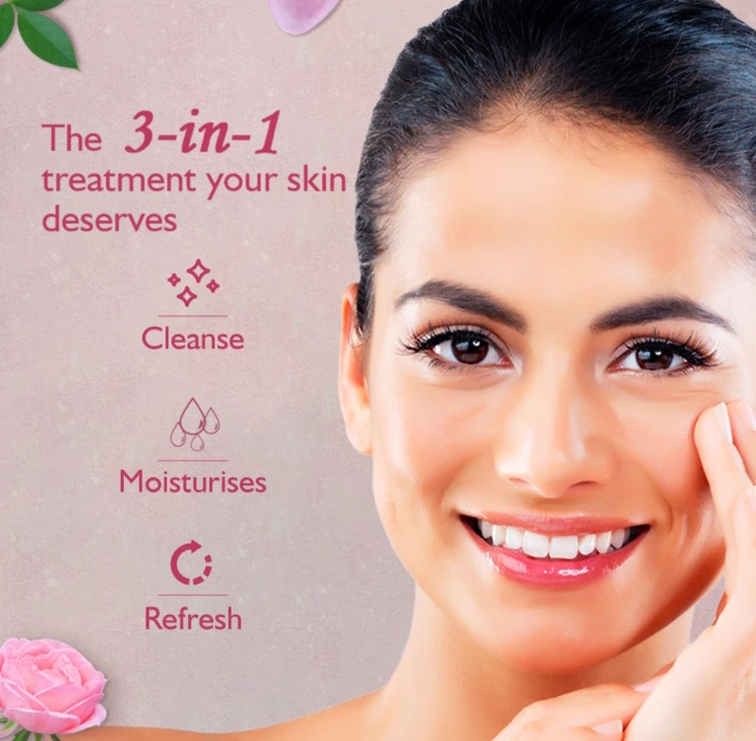 Rose Water- Dabur Gulabari 3-in-1 Premium Face Cleanser enriched with 100% Pure Rose Oil for Cleansing, Moisturizing & Refreshing usable for All Skin Types - 100ml