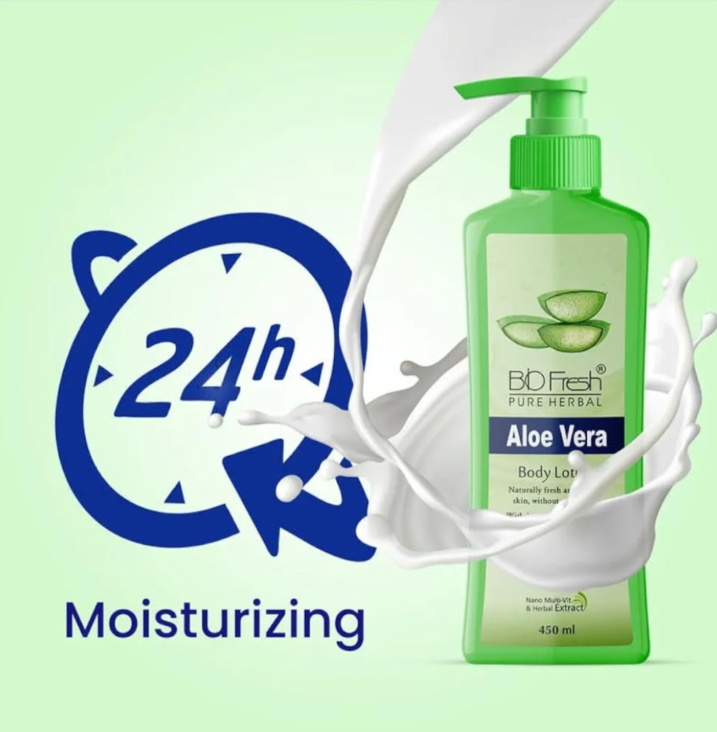 Lotions & Moisturizers- BIO-FRESH PURE HERBAL'S Aloe Vera Non-Sticky & Skin Hydrating Body Lotion (24-Hour Moisturizing) 450ml