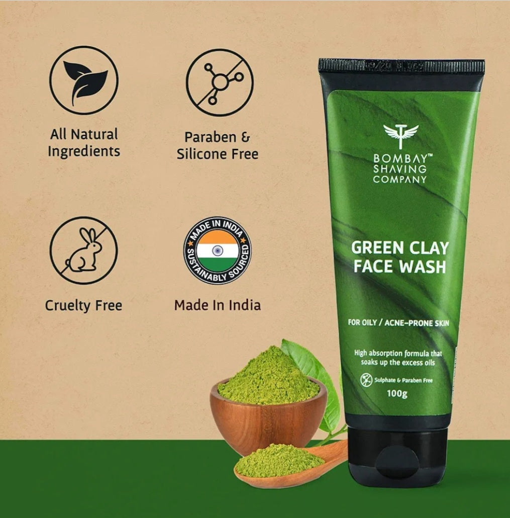Face Wash- Bombay Shaving Company Green Clay Face Wash for Oily and Acne-Prone Skin 100gm