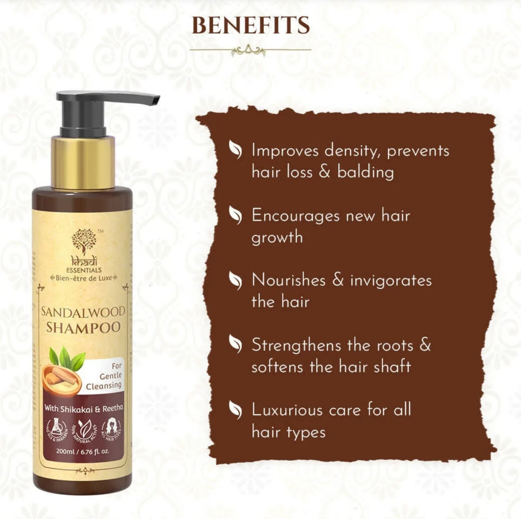 Shampoo and Conditioner- Khadi Natural's Sandalwood Shampoo with Shikakai & Reetha for Gentle Cleansing 200ml