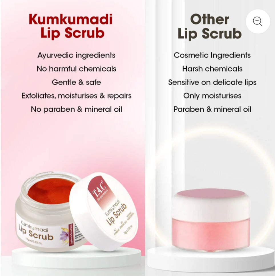 Lip Scrub- TAC Ayurvedic Kumkumadi Lip Scrub which Softens & Brightens the Lip 15gm