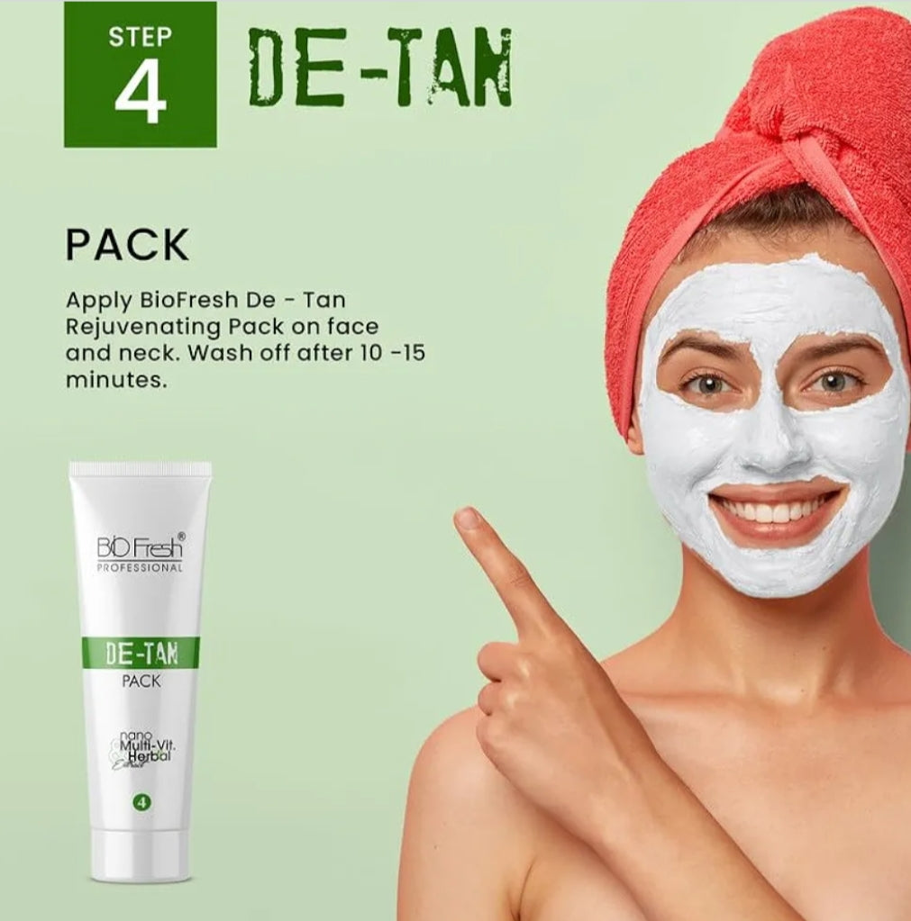 Facial Kit- BIO-FRESH Pure Herbal's 5-Steps (Scrub+Cream+Gel+Pack+Glow Serum De-Tan Facial Kit with Milk & Oats which Removes Tanning, Deep Cleanses, Removes Blackheads, Tightens Pores and Controls Acne & Oil - 90ml
