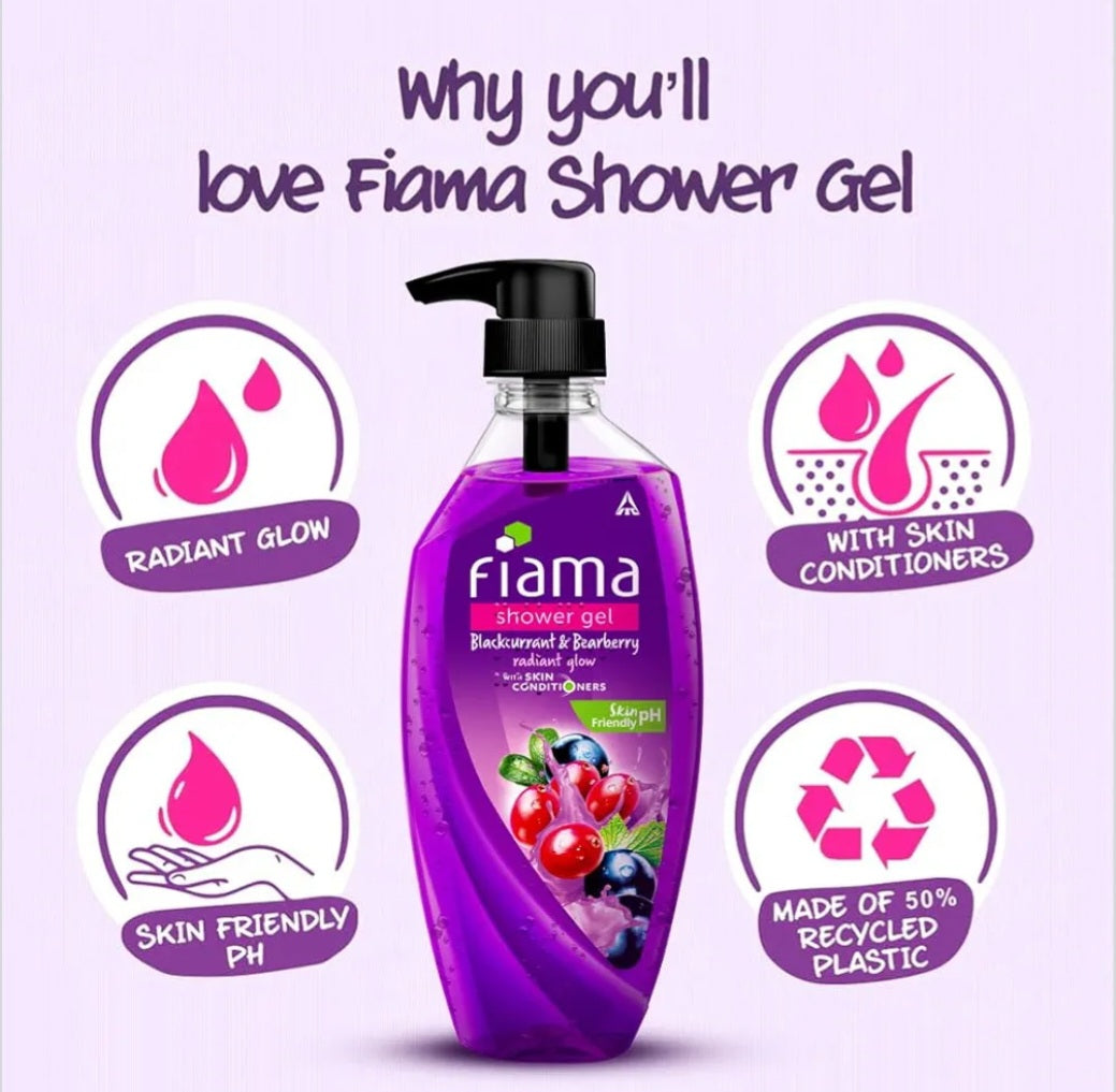 Body Wash & Shower Gel- Fiama Skin PH Friendly Shower Gel enriched with Blackcurrant & Bearberry which gives Radiant Glow and Conditioners the Skin - 500ml