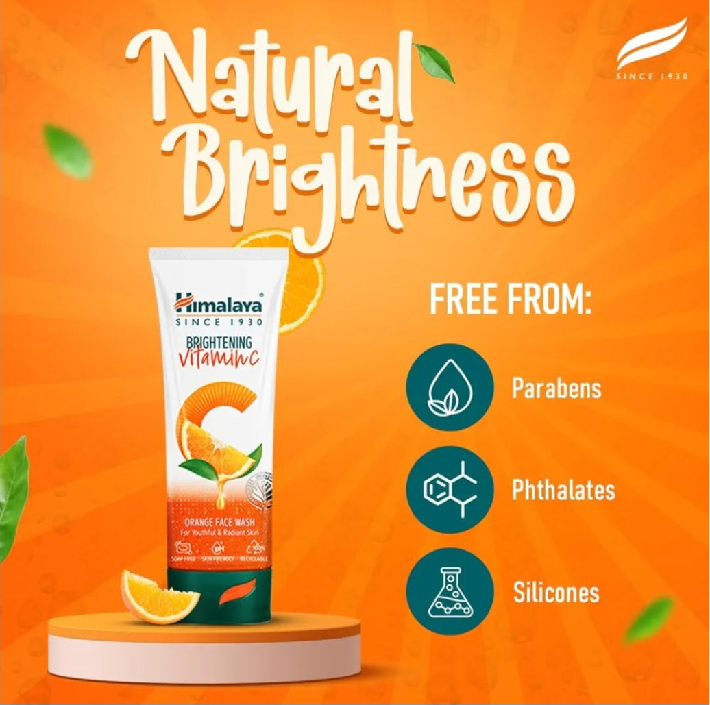 Face Wash- Himalaya Brightening Vitamin-C Orange Face Wash for Youthful & Radiant Skin - 100ml