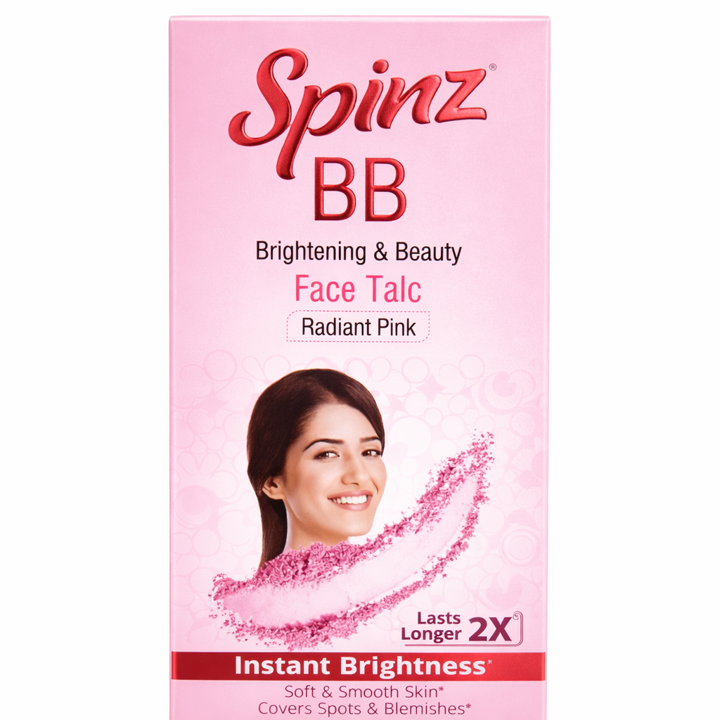 Face & Body Powder- Spinz BB Brightening & Beauty Radiant Pink 2X Lasts Longer Face Talc for Instant Brightness 40gm