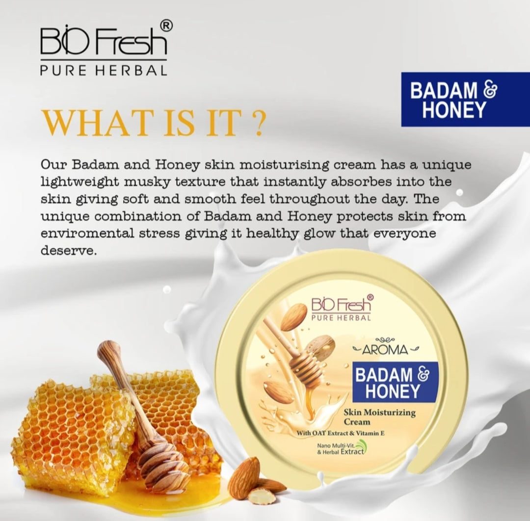 Lotions & Moisturizers- BioFresh Pure Herbal Aroma Badam & Honey Skin Moisturizing Cream with Oat Extract & Vitamin-E 200ml