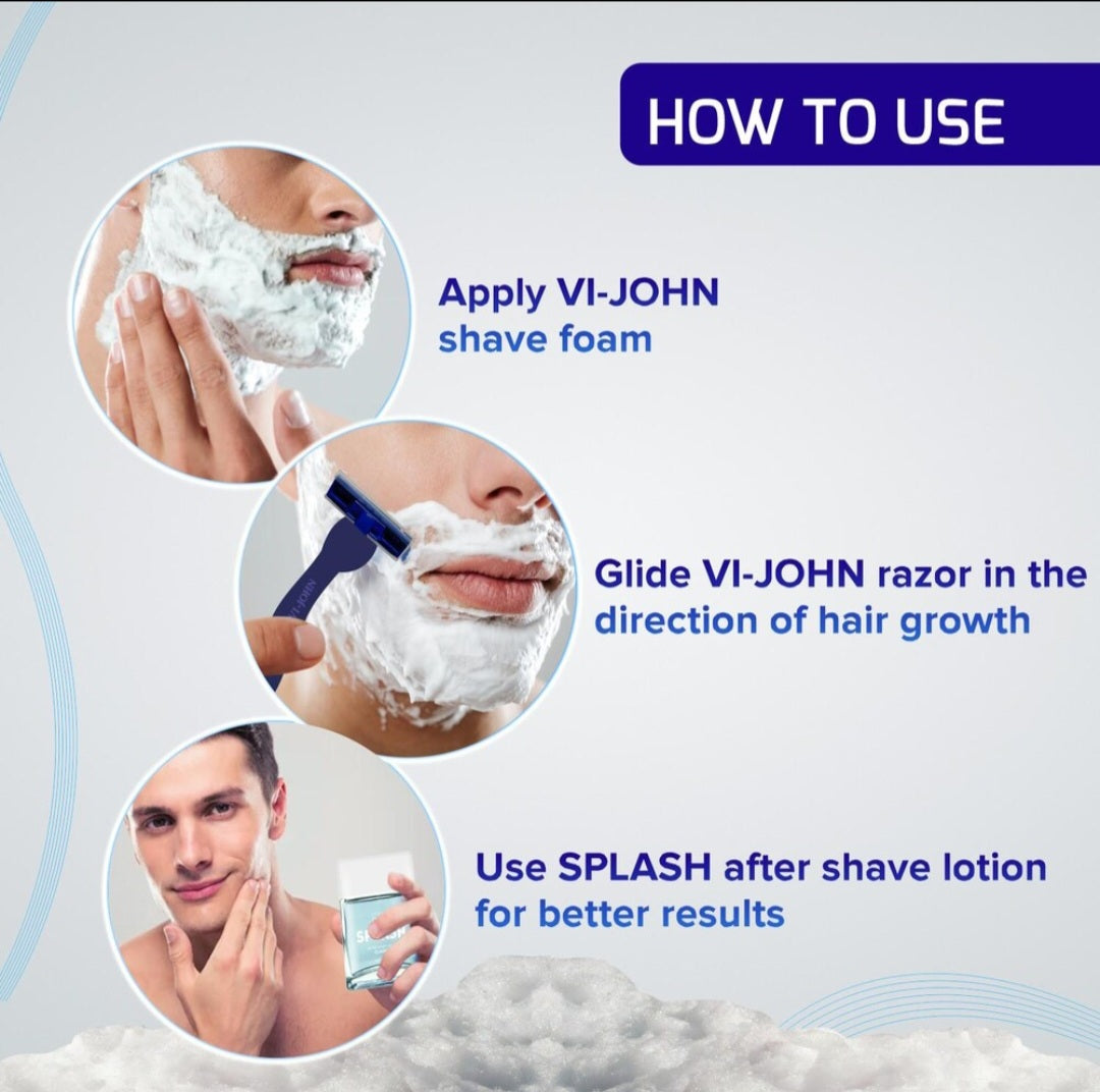 Shaving Foam- Vi-John Buttery Cool Shaving Foam enriched with Vitamin-E & Anti-Bacterial Goodness of Tea Tree Oil, Suitable for All Skin Types - 400gm (300gm +100gm Free)