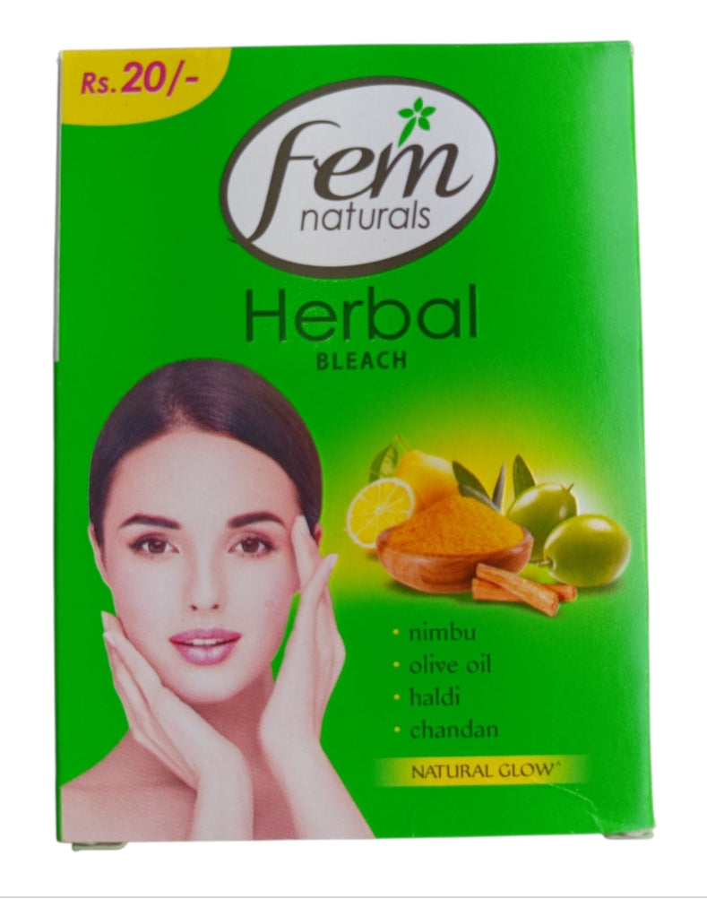 Bleach Cream- Fem Natural's Single Use Herbal Bleach enriched with Nimbu, Olive Oil, Haldi & Chandan for Pure & Natural Glow 8gm (Pack of 6)