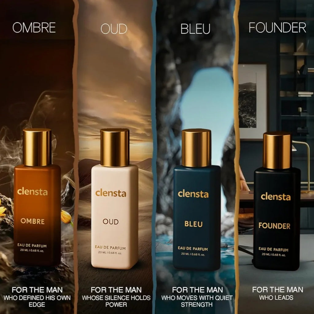 Perfumes and Deodorants- Clensta Luxury Collection Perfumes Gift Set with 1. Oud, 2. Ombre, 3. Bleu and 4. Founder Fragrances - 80ml (Pack of 4×20ml)