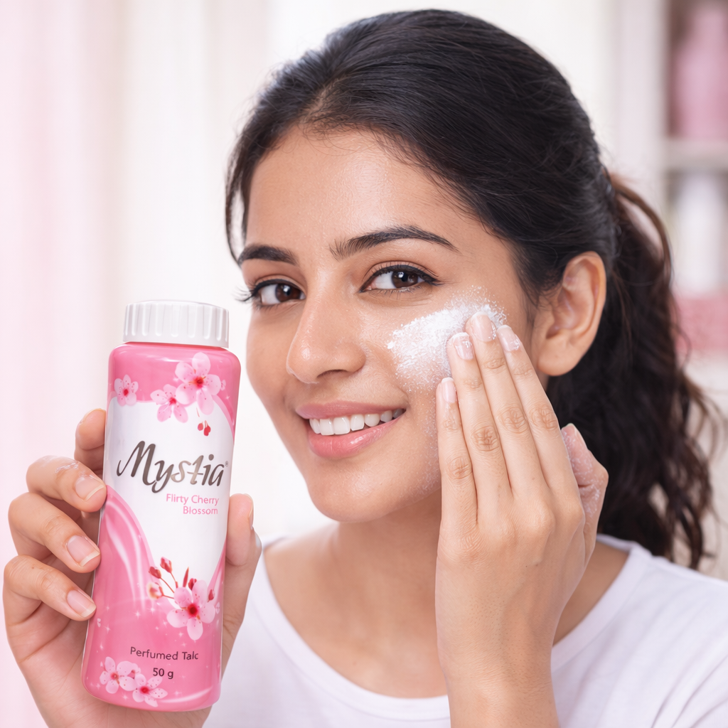 Face & Body Powder- Mystia Flirty Cherry Blossom Perfumed Talc - 50gm