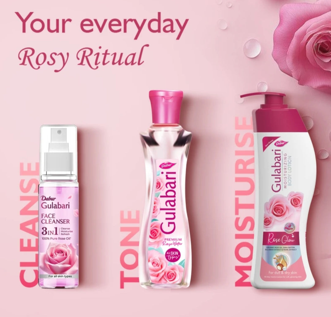 Rose Water- Dabur Gulabari 3-in-1 Premium Face Cleanser enriched with 100% Pure Rose Oil for Cleansing, Moisturizing & Refreshing usable for All Skin Types - 100ml