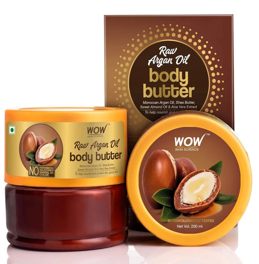 Lotions & Moisturizers- WOW Raw Argan Oil Body Butter with Aloevera, Sweet Almond Oil and Shea Butter which Nourishes & Protects Dry and Aging Skin 200ml