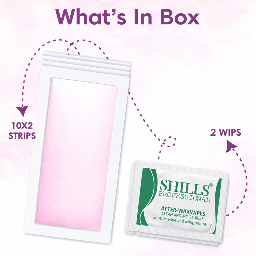 Wax Strips- SHILLS Professional's Ready to Use Wax Strips with Rose Oil for 4 weeks Silky Smoothness - Pack of 10x2 Strips & 2 Finish Wipes