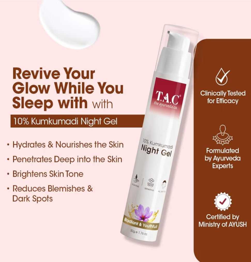 Brightening & Glowing Cream- T.A.C Ayurveda's 10% Kumkumadi Day Cream for Youthful & Radiant Glow with SPF-20 which Moisturizes the Skin while Protecting it from the Sun and Suitable to All Skin Types - 50gm