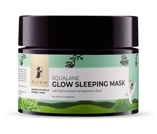 Face Pack & Sleeping Mask- Pilgrim Sqalane Glow Sleeping Mask with Alpha Arbutin & Hyaluronic Acid 8gm
