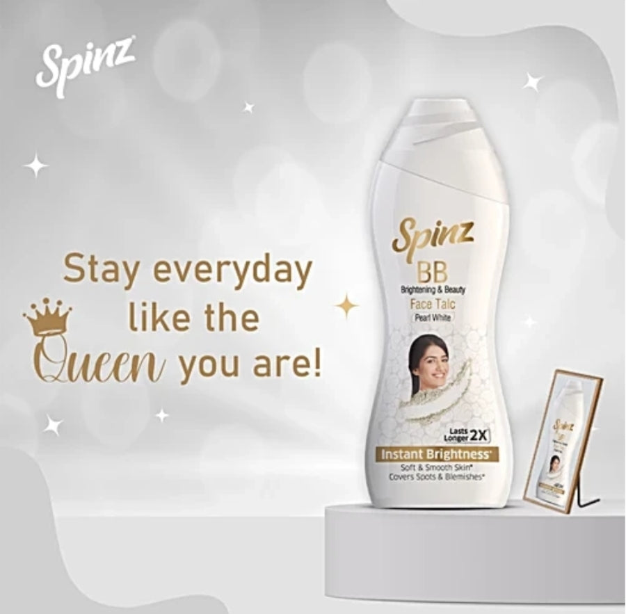 Talcum & Prickly Heat Powder- Spinz BB Brightening & Beauty Pearl White 2X Lasts Longer Face Talc for Instant Brightness 40gm