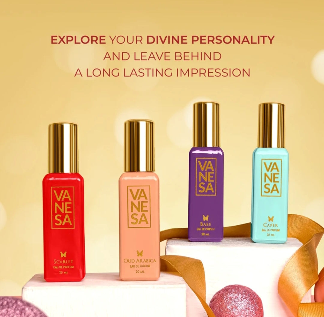 Perfumes & Deodorants- VANESA Divine Perfume Gift Set of 4 Perfumes (Babe, Caper, Scarlet & Oud Arabika) 80 ml (20ml each)