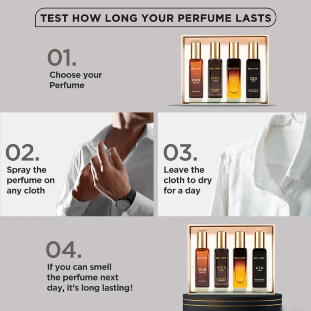 Perfumes & Deodorants- Bella Vita Luxury Long Lasting Men Perfume Gift Set 20mlx4 (KLUB, OUD, CEO, G.O.A.T)